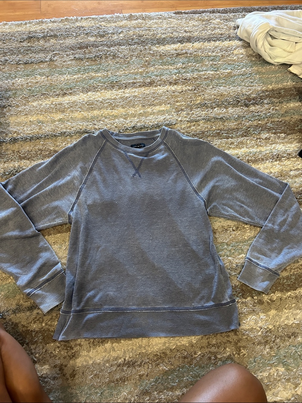 Lucky Brand women’s Heather Blue Waffle-Knit Crewneck Sweater